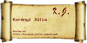 Korényi Júlia névjegykártya
