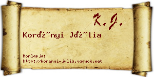 Korényi Júlia névjegykártya